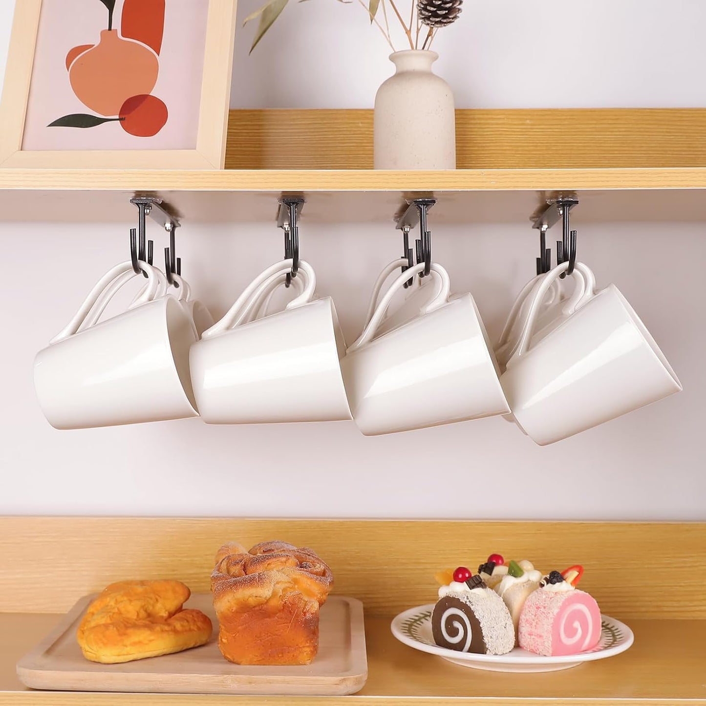 Under Cabinet Mug Hooks, 3 Pieces Mug Holder Rack with 12 Hooks, Display Hanging Storage for Mugs/Coffee Cups, Black