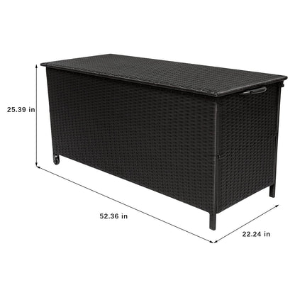 Celah 120 Gallon Outdoor Deck Box Storage Container, Rattan Wicker Storage Box with Handles and Wheels for Patio Furniture Cushions, Garden Tools, Pool Accessories (Black)