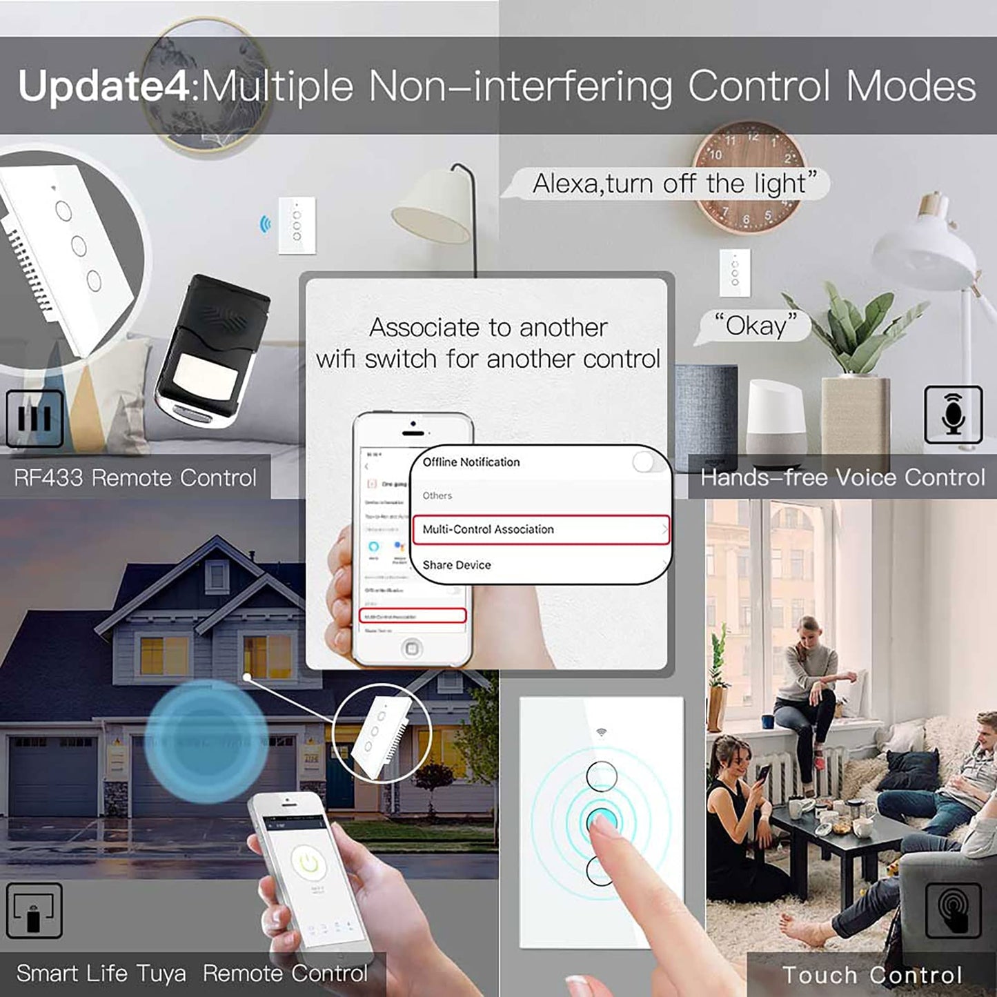 MoesGo WiFi Smart Wall Light Switch,Glass Panel, Multi-Control(3 Way), 2.4GHz Wi-Fi Touch Switches, Neutral Wire Required, Remote Control Smart Life/Tuya App, Work with Alexa, Google Home White 1 Gang
