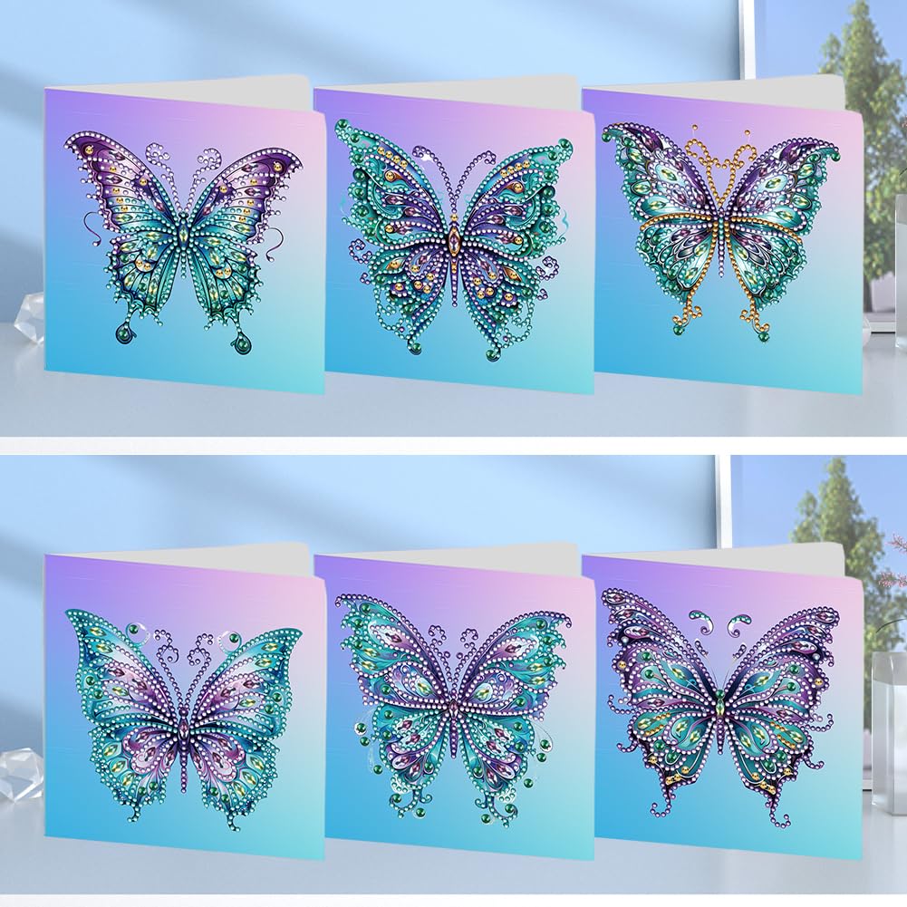 Sulunmo DIY Diamond Art Cards Kits for Adults, 5D Diamond Greeting Cards Kits Art Birthday Cards Birthday Gifts for Families, Friends, Partners with Special Shaped Drills(6Pcs Butterflies-55)