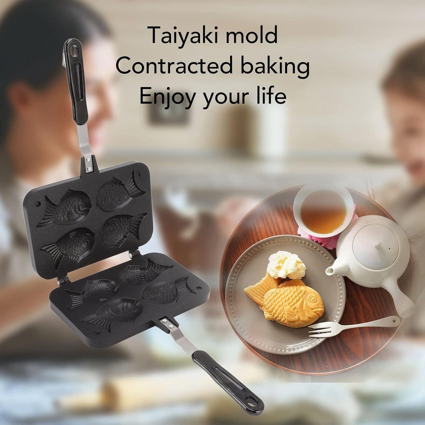 Taiyaki Pan, Fish Shape Waffle Maker, Non-Stick Double Pancake Maker for Home and Commercial Waffles Baking