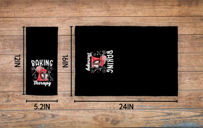Baking is My Therapy Kitchen Towels 24"x16", Floral Mixer Dishcloths, Gifts for Baking Lovers, Girls, Women