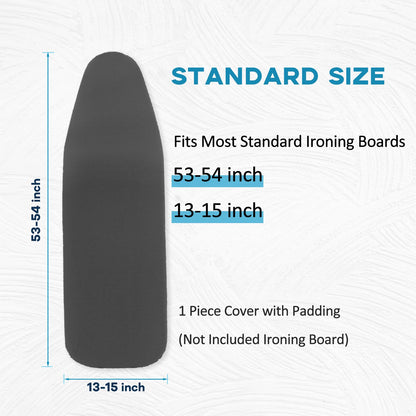Iron Board Cover with Padding, RAINHOL Extra Thick Heavy Duty Aluminum Coated Ironing Board Cover, Scorch and Stain Resistant, Elastic Edge, Standard Size 15"x54", Black