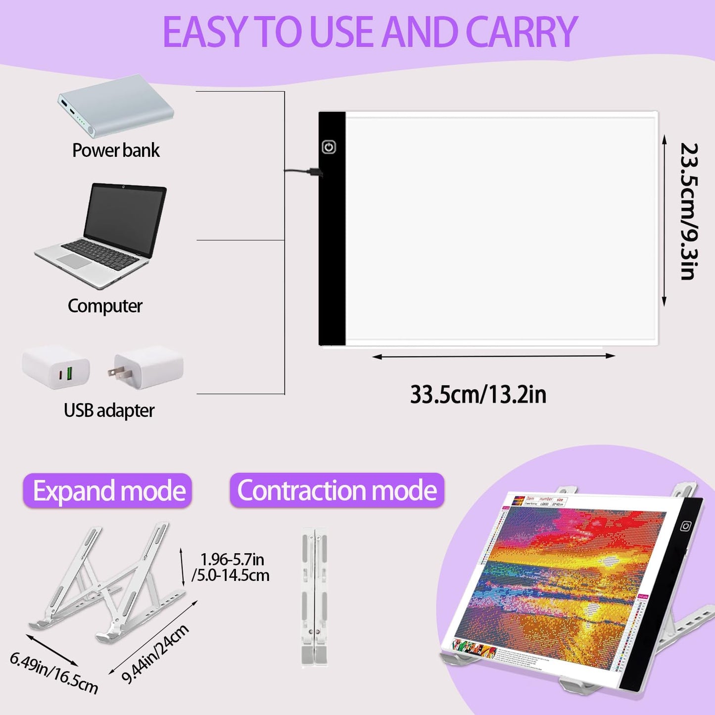 DNSGOOR 186Pcs All Inclusive Diamond Art Accessories Kit Diamond Painting A4 LED Light Pad Set with Diamond Art Sealer Glue Stand Storage Case Pens 5D Painting Tools for DIY Drill Craft