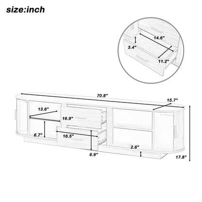 Merax 70.8" Fluted TV Stand for 65-70 Inch TVs, Modern Wood Entertainment Center with Sliding Doors, Storage Drawers, Rounded Corners, Easy-Clean Media Console Cabinet, Antique Brown