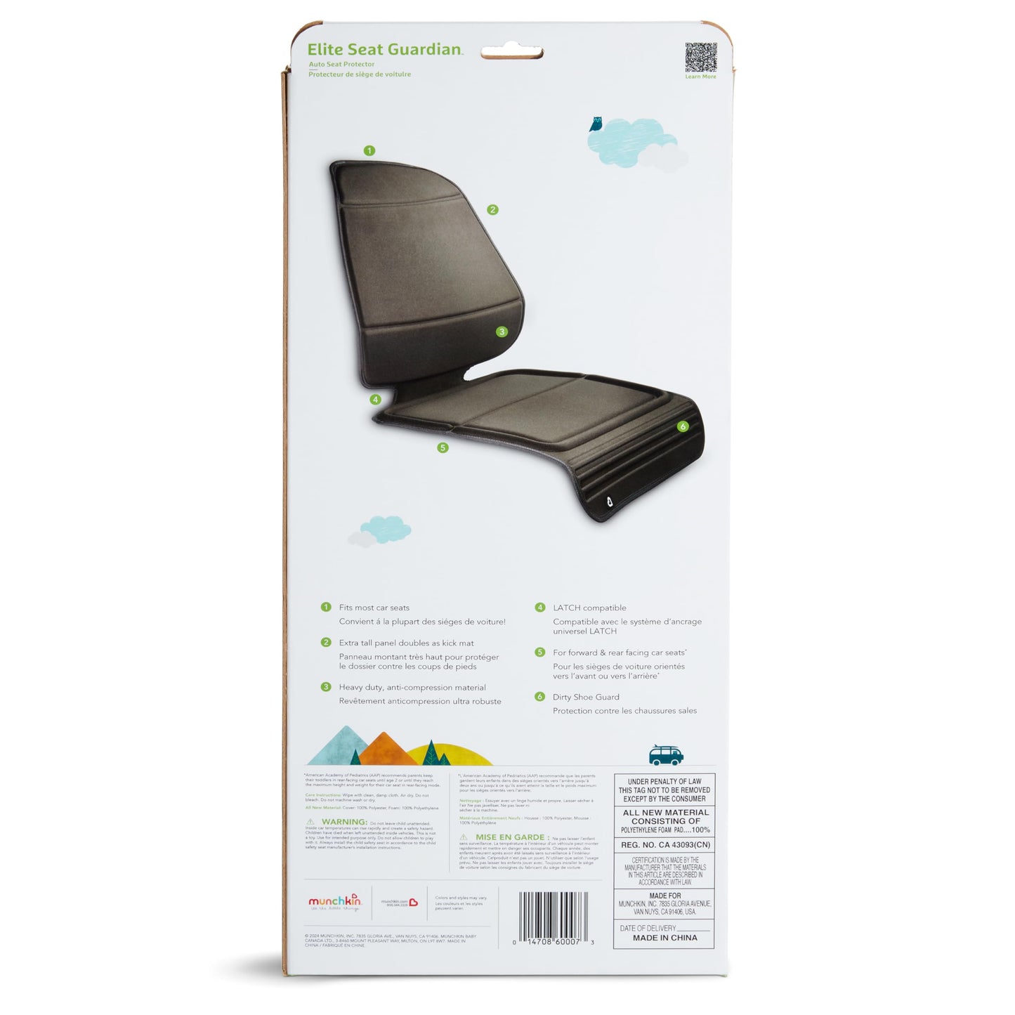 Munchkin Child Car Seat Protector, Elite Seat Guardian with Grime Guard Fabric, Dark Grey