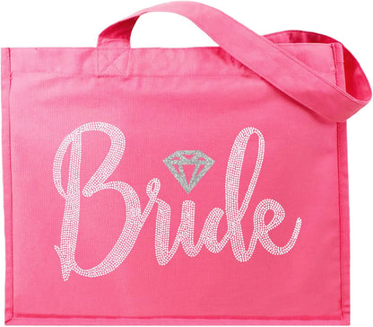 Giant Canvas Bride Tote Bag - 18" x 14" Diamond Motif Rhinestone Totes for Bridal Shower Gifts and Wedding Accessories
