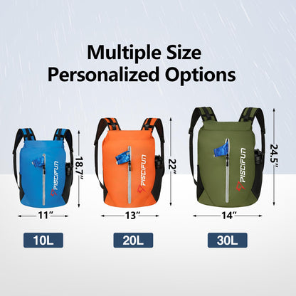 Piscifun Dry Bag Waterproof, Floating Dry Backpack, Lightweight Waterproof Dry Bag with Waist Pouch and Phone Case for Kayaking, Camping, Beach, Boating & Swimming for Men & Women Army Green 20L
