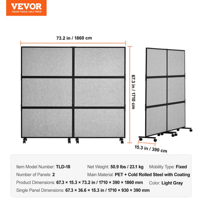 VEVOR Office Divider, 2 Panel Office Partition, Freestanding Office Divider Wall Partition & Privacy Divider Reduce Noise and Room Separation, Light Grey