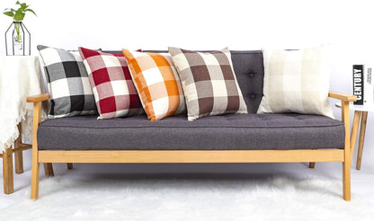 4TH Emotion Set of 2 Black and White Farmhouse Buffalo Check Plaid Throw Pillow Covers, 20 x 20 Inches, Polyester Linen