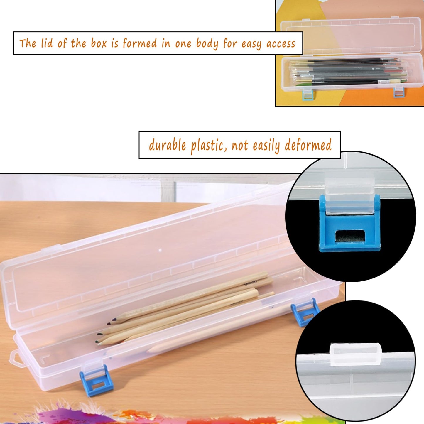 HanyHere 3PCS Brushes Storage Box Paint Brush Drawing Pen Container with Buckle Design, Long Paint Brush Case Watercolor Pen Pencil Container Buckle Design
