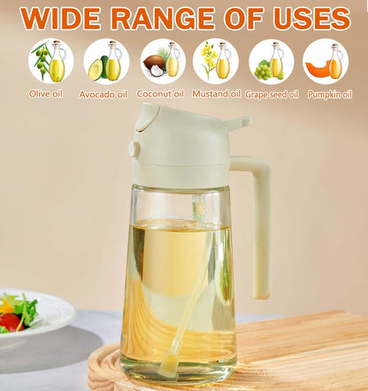 With Stickers 16oz Olive Oil Sprayer for Cooking - 2 in 1 Spray & Pour Olive Oil Dispenser - 470ml Glass Spray Oil Bottle - Kitchen Gadgets