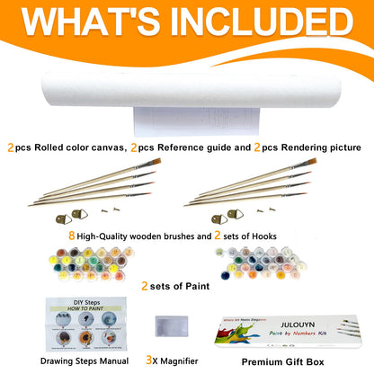 JULOUYN 2 Pack Paint by Numbers Kit for Adults Beginner, Forest Mushroom DIY Canvas Art Kit with Brushes & Acrylic Paints for Home Decor 16x20 in