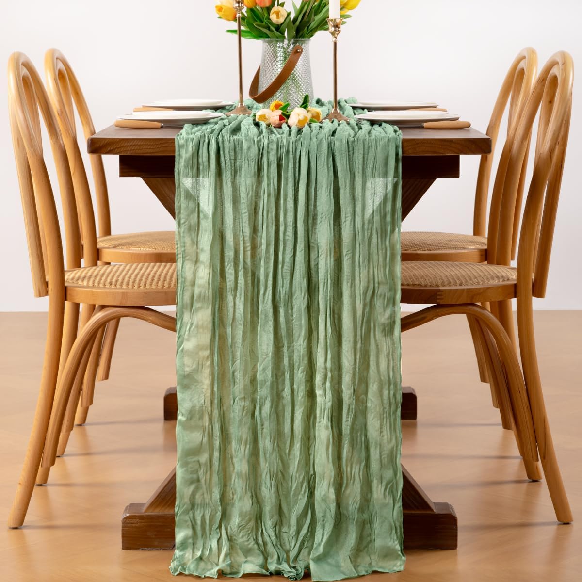 12pcs 22120 inches 10FT Sage Green Easter Spring Cheesecloth Table Runner Boho Gauze Table Runner for Spring Wedding