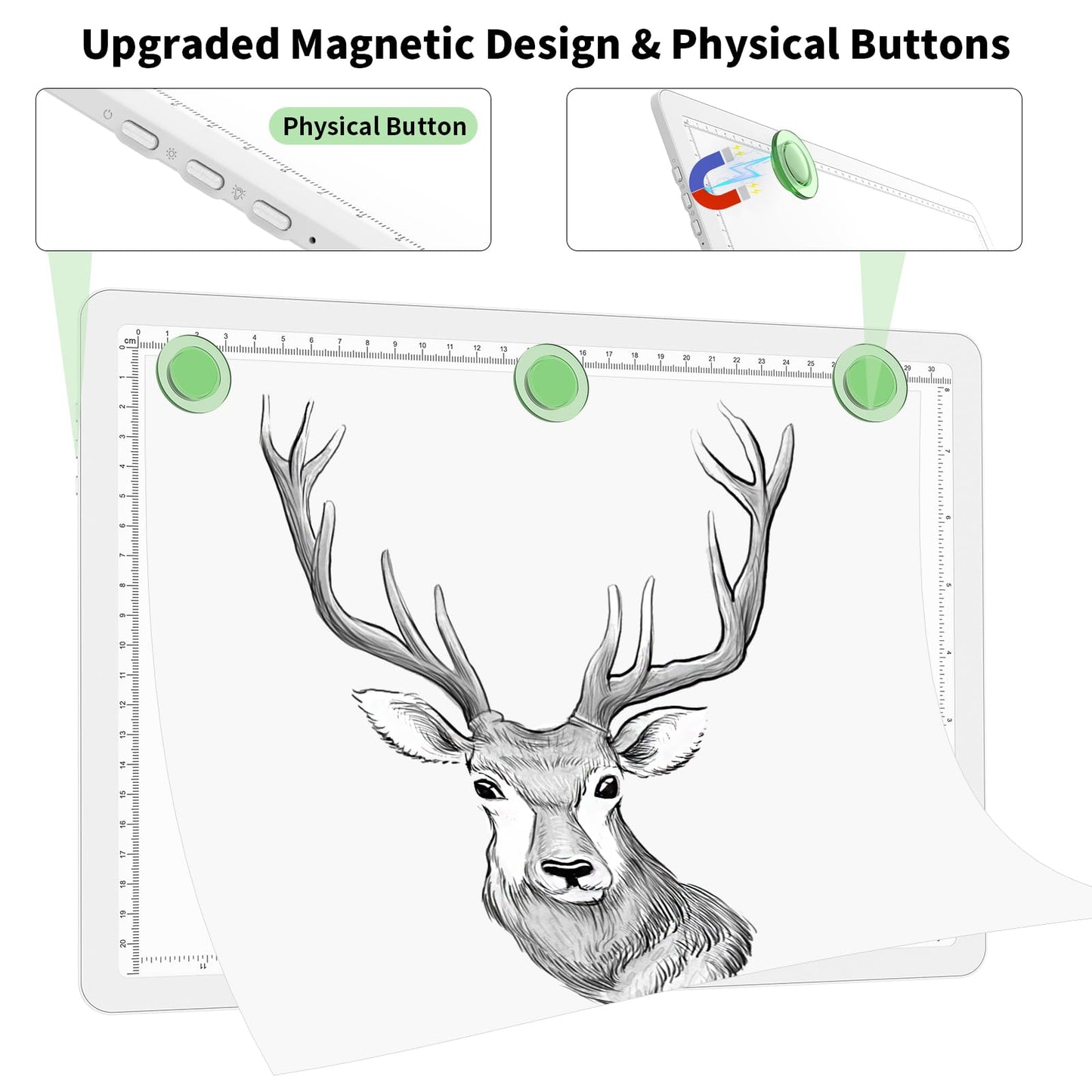 Phylosal Rechargeable A4 Light Pad with Carry Bag, Ultra-Thin Magnetic Tracing Light Box for Drawing, Diamond Art Painting Light Board with Side Button, Super Bright Light Table for Sketching (White)
