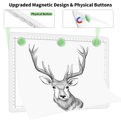 Phylosal Rechargeable A4 Light Pad with Carry Bag, Ultra-Thin Magnetic Tracing Light Box for Drawing, Diamond Art Painting Light Board with Side Button, Super Bright Light Table for Sketching (White)