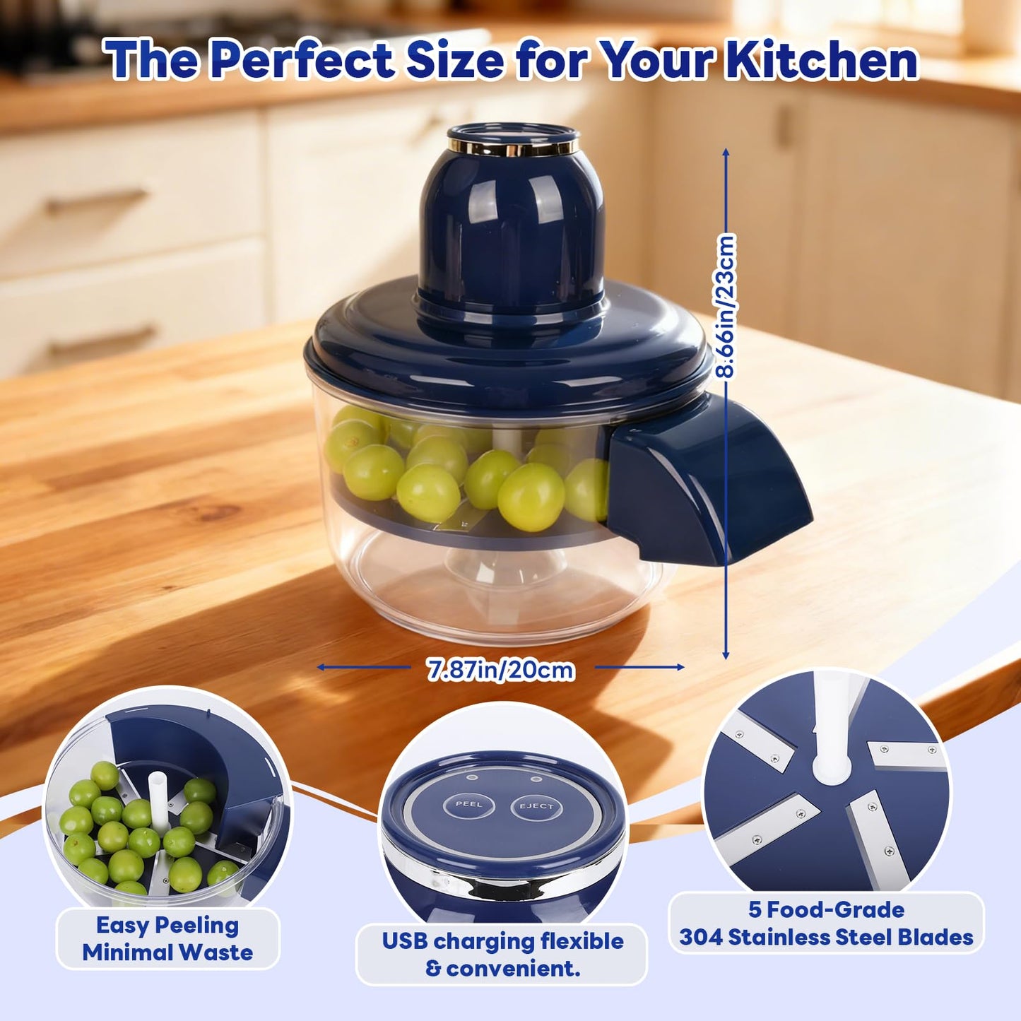 NKDFRI Automatic Grape Peeler Machine, Electric Garlic & Cherry Tomato Peeler Skin Remover Tool for Small Fruits, Effortless Peeling for Home Kitchen (Blue-1PC)