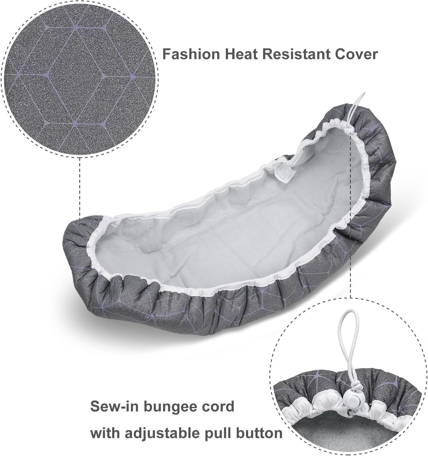 Duwee 12"x32" Heat Resistant Metallic Ironing Board Cover, Durable Thick Felt Padding with Elastic Cord, Geometric