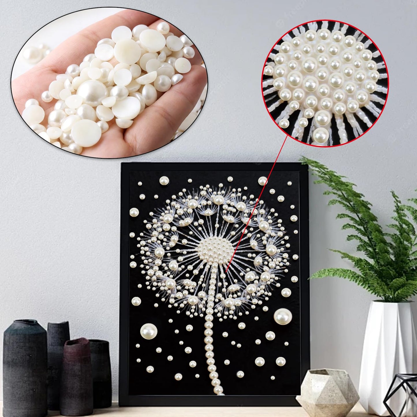 Stalente Pearl Diamond Painting Kits for Adults Dandelion, 5D Special Shape Diamond Art Kits for Beginners, Crystal Rhinestones Diamond Painting for Home Wall Decoration Gift 12×16inch, Flower