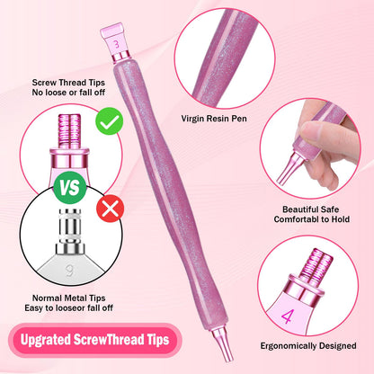 Snewvie Diamond Painting Pen Accessories Tools Set,3PCS Glitter Diamond Art Pen and 12Pcs Metal Screw Thread Multi Placer Tips,Resin Diamond Painting Drill Pens for DIY Diamond Art