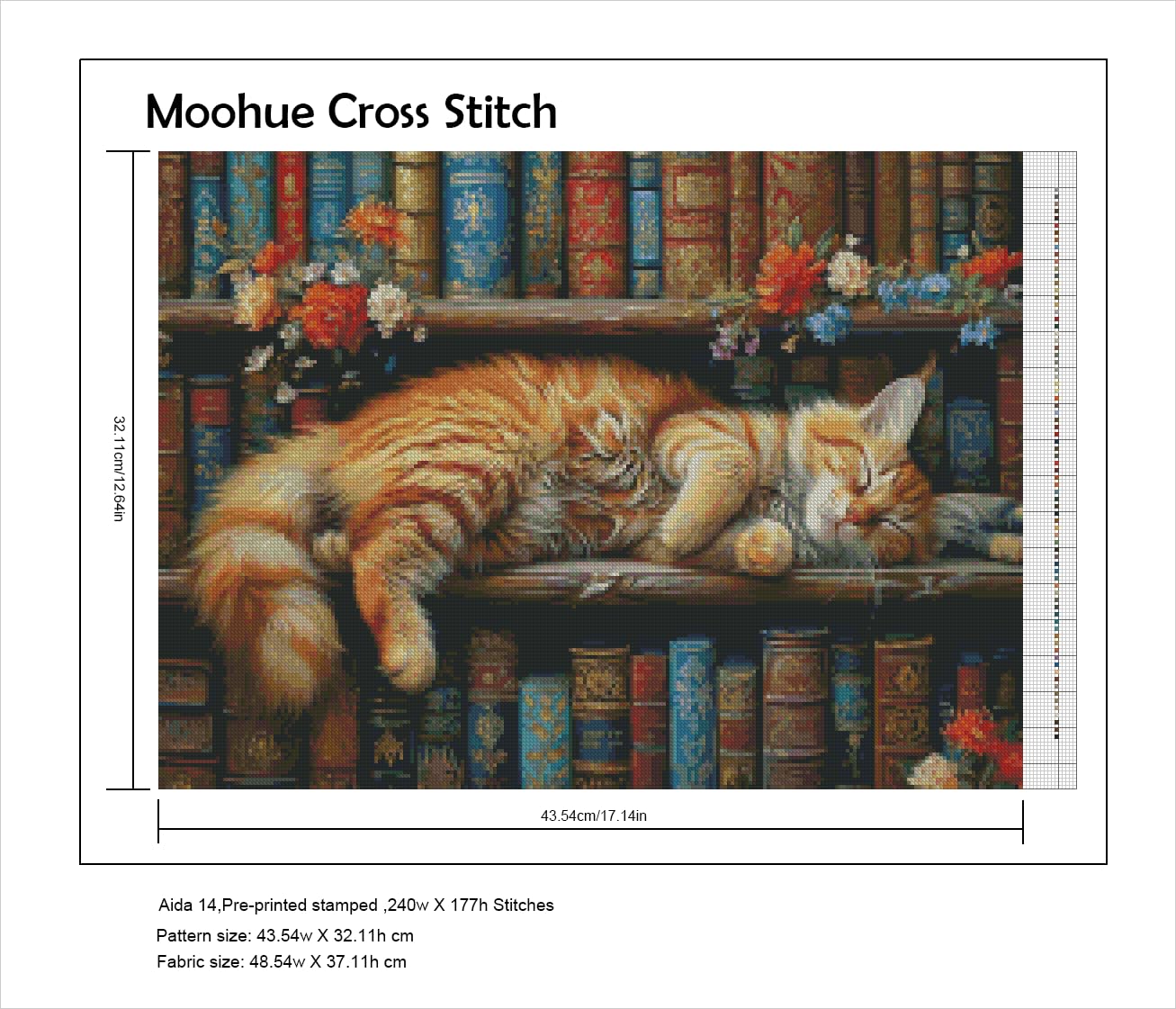 Moohue DIY Counted Stamped Cross Stitch Kits for Adults 14 Count Cross Stitch Patterns Animal cat Flowers Book Printed Cross Stitch Kits for Adults (Animal Cat Books)