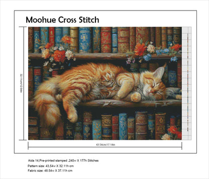 Moohue DIY Counted Stamped Cross Stitch Kits for Adults 14 Count Cross Stitch Patterns Animal cat Flowers Book Printed Cross Stitch Kits for Adults (Animal Cat Books)