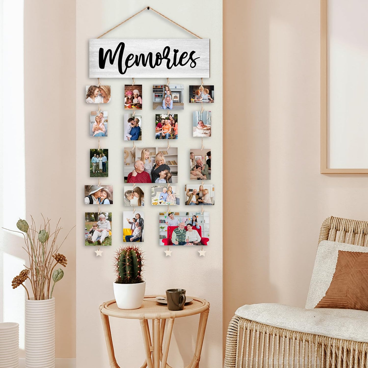 Orchroma Memories Picture Frames Collage Wall Decor,Photo Collage Frame for Wall,Picture Hanging Kit,Memories Picture Board,Family Friends Hanging Photo Display with Clips