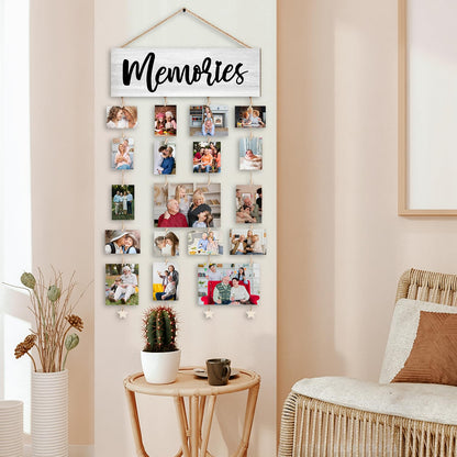 Orchroma Memories Picture Frames Collage Wall Decor,Photo Collage Frame for Wall,Picture Hanging Kit,Memories Picture Board,Family Friends Hanging Photo Display with Clips