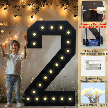 4FT Marquee Light Up Numbers, Black Giant Marquee Number Big Mosaic Number for 40th Birthday Party Decorations Backdrop 40 Anniversary Decor, Pre-Cut Frame Large Number 40
