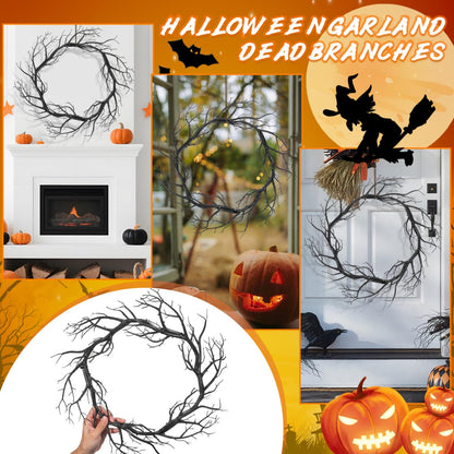 HOODANCOS Black Twig Halloween Wreath Medium Artificial Dead Branch Garland for Indoor Outdoor Party Home Wall Decor Seasonal Halloween Pendant