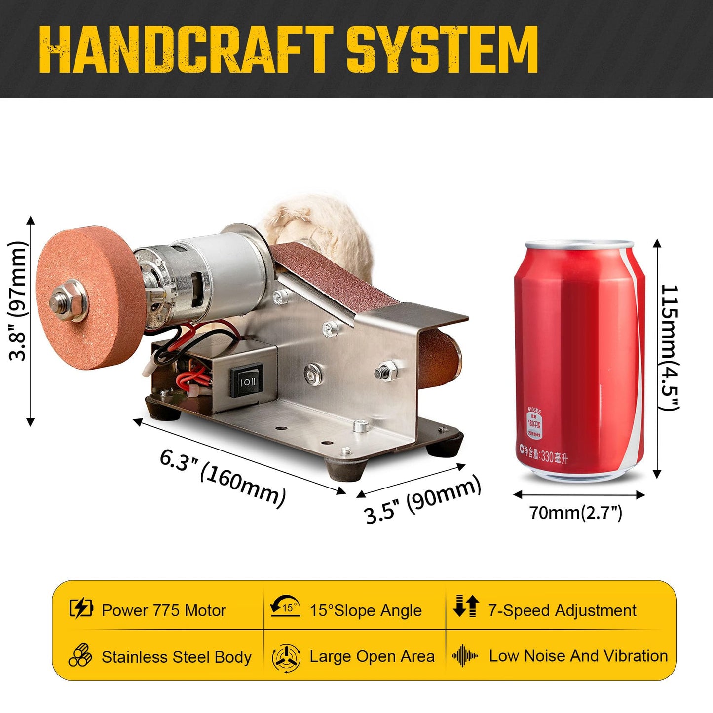 NuoDunco 3-In-1 Mini Belt Sander - 15 Degree Knife Sharpener Electric Bench Grinder Sanding Machine, 7 Adjustable Speed Buffer Polisher for Metal Wood DIY Handcraft, Tool & Knife Sharpening (Plus Kit)