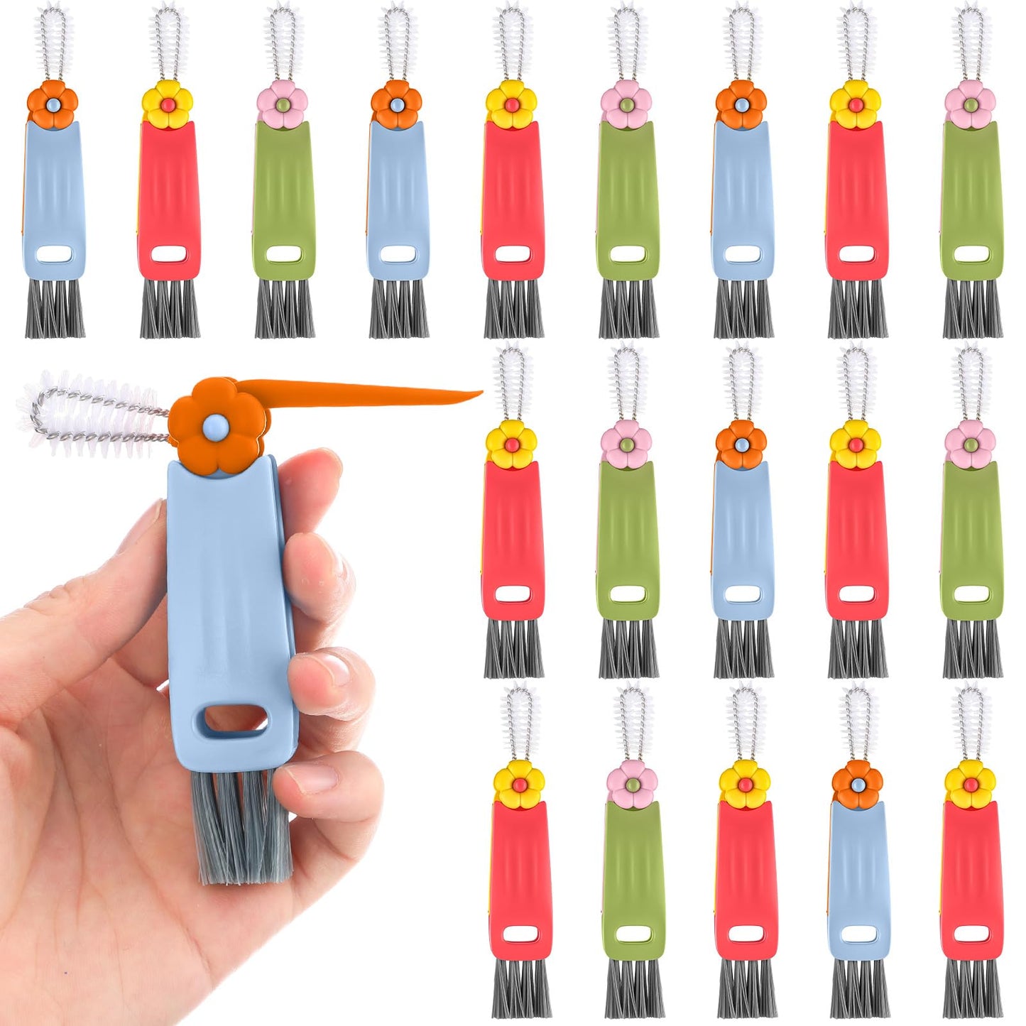 Acellegic 20 Pack 3-in-1 Cup Lid & Gap Cleaning Brush Bulk, Multifunctional Bottle Cleaning Brush Set for Cup Lid, Gap and Corner Brushes, Home Kitchen Clean Brushes Tools