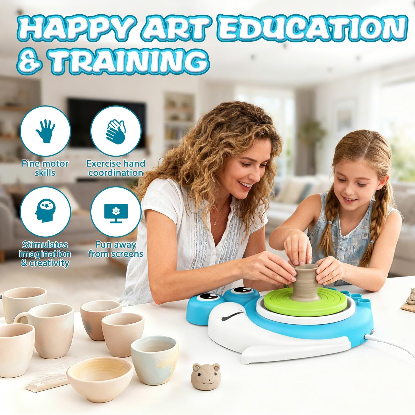 Pottery Wheel for Kids with 3 Clay Kits & Painting Supplies, Complete Arts and Crafts for Kids Ages 8-12, Mini Pottery Studio Toys for Ages 8-13, Ideal Christmas Birthday Gift for Grandkids Boys Girls