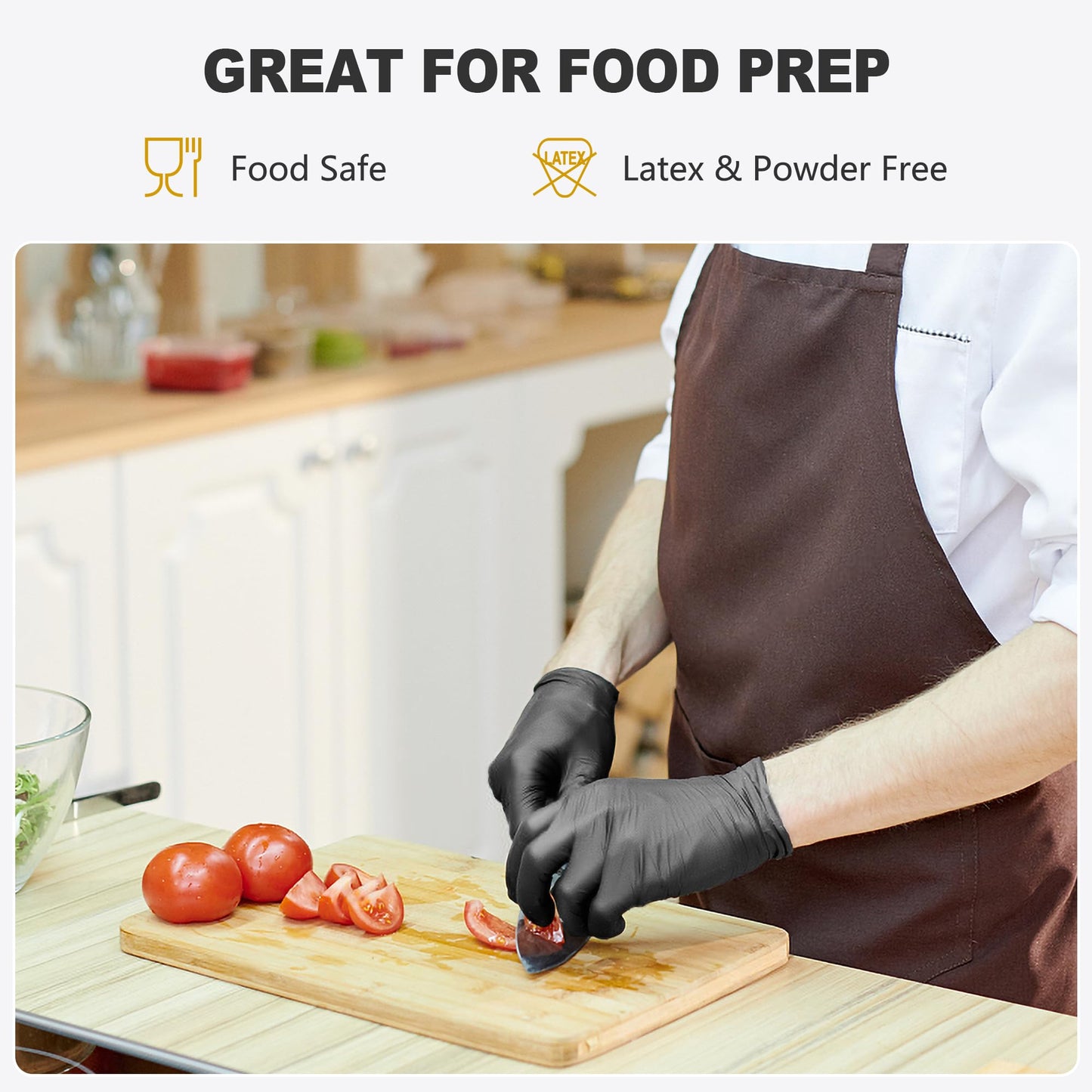 SWIFTLITE Black Vinyl Gloves, Food Grade Gloves Disposable Latex Free & Powder Free, Guantes for Cleaning Cooking Food Prep (100, Large)