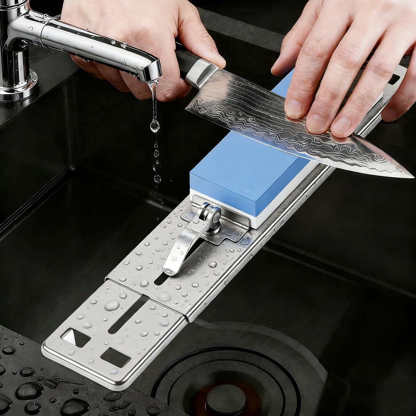 Knife Sharpening Stone Set with Adjustable Base,2 Side Grit 1000/6000 Waterstone,Fast & Efficient Diamond Knife Sharpener for Various sinks for hand washing