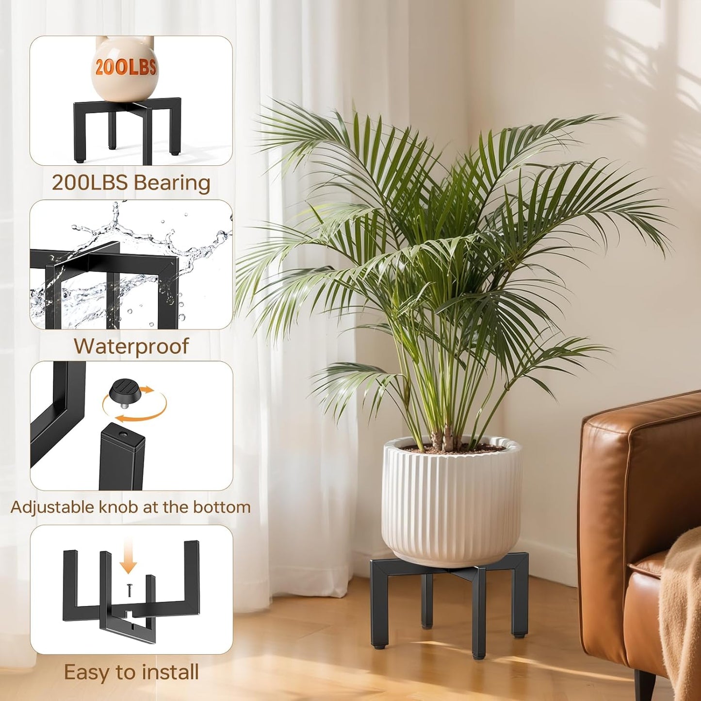 JND 2Pack 8-12 inch Adjustable Plant Stand Indoor Outdoor,Metal Modern Plant Stands, Plant Stand with Adjustable