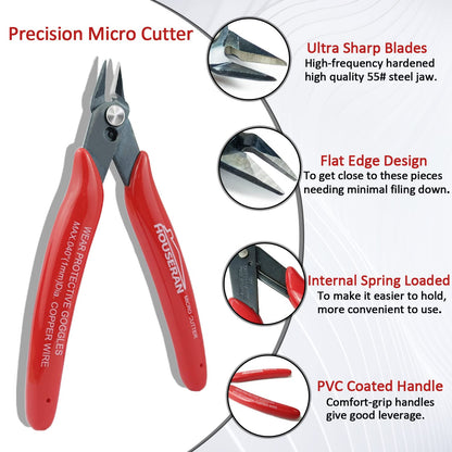 HOUSERAN 170 Wire Cutters, 10 PACK, 5 Inch Micro Flush Cutter, Small Wire Cutters Spring Loaded Cutting Pliers, Side Cutters, Diagoanl Cutters for Jewelry Making, Models, Zip Ties Plastic Wire Snips