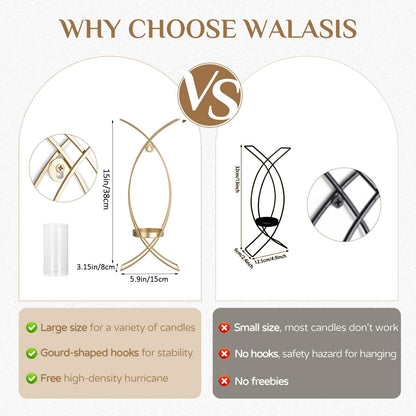 Walasis Candle Sconces Wall Decor Set of 2: Wall Hurricane Candle Holder Modern Metal Wall Mounted Gold Sconces Decorations for Living Room Bedroom Bathroom Hallway Outdoor