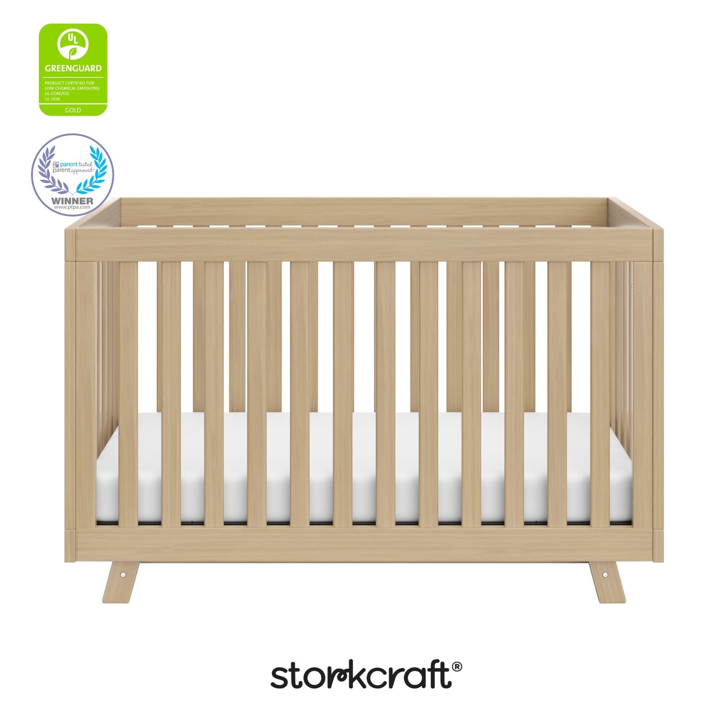 Storkcraft Beckett 3-in-1 Convertible Crib – GREENGUARD Gold Certified, Fits Standard Crib Mattress, Converts to Toddler Bed and Daybed, 4 Mattress Heights, Grow-with-Me Design (Driftwood)