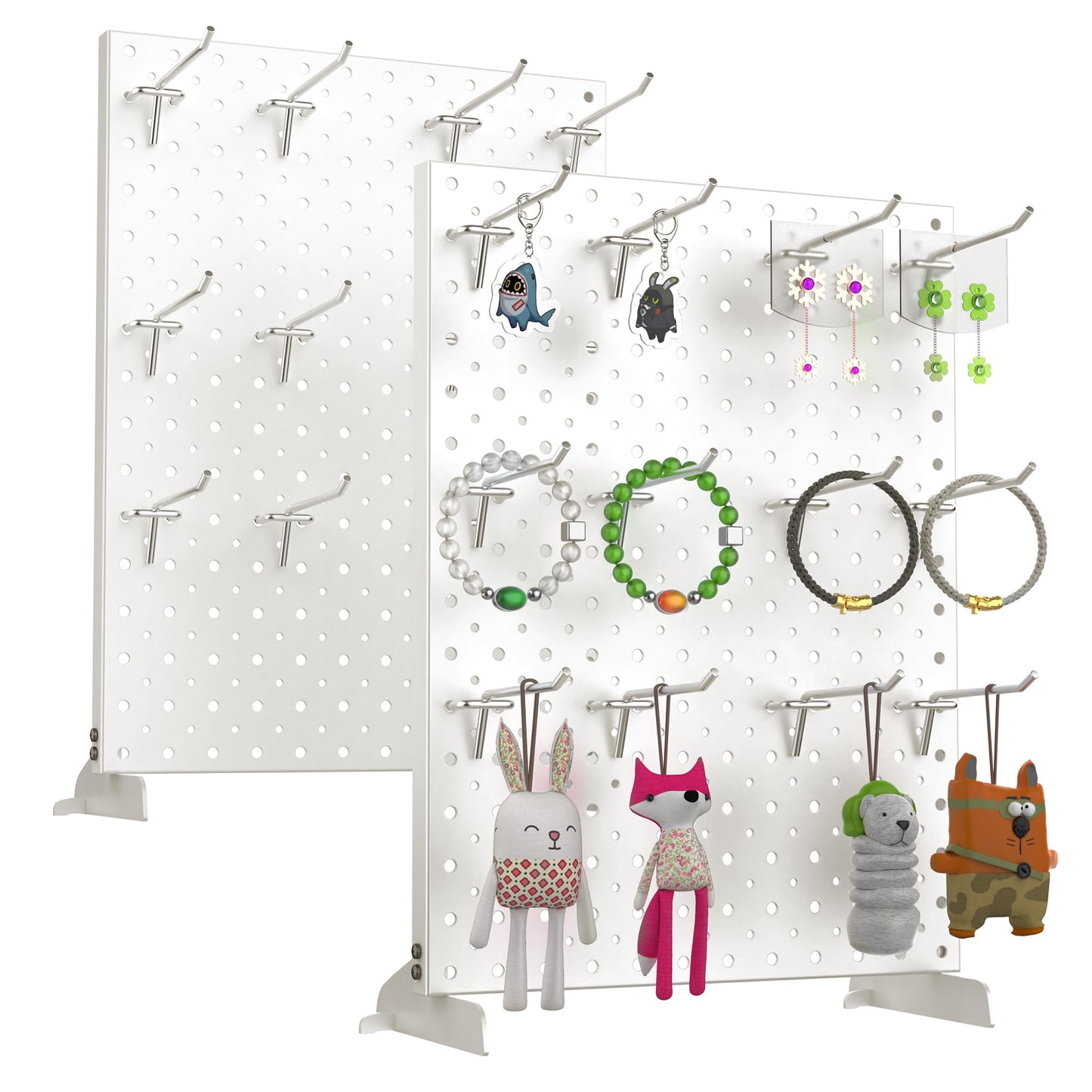 Pegboard Smith 2-Pack Metal Tabletop Pegboard Display Stand for Craft Shows – 12"x16" Tabletop Peg Board Display with 24 Hooks for Jewelry (Milky White)