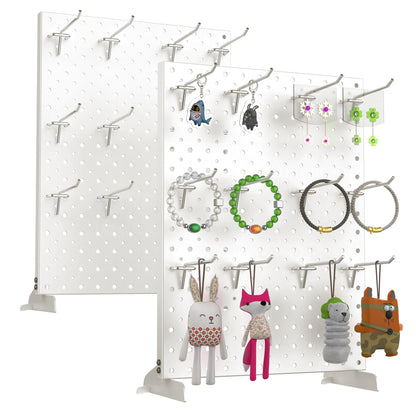 Pegboard Smith 2-Pack Metal Tabletop Pegboard Display Stand for Craft Shows – 12"x16" Tabletop Peg Board Display with 24 Hooks for Jewelry (Milky White)