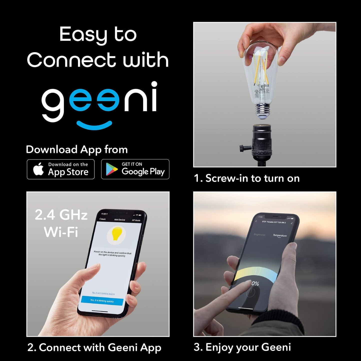 Geeni Smart Light Bulb - Alexa and Google Home Compatible, Tunable White LED Programmable and Dimmable WiFi Light Bulb, App Controlled (ST21, 2-Pack)