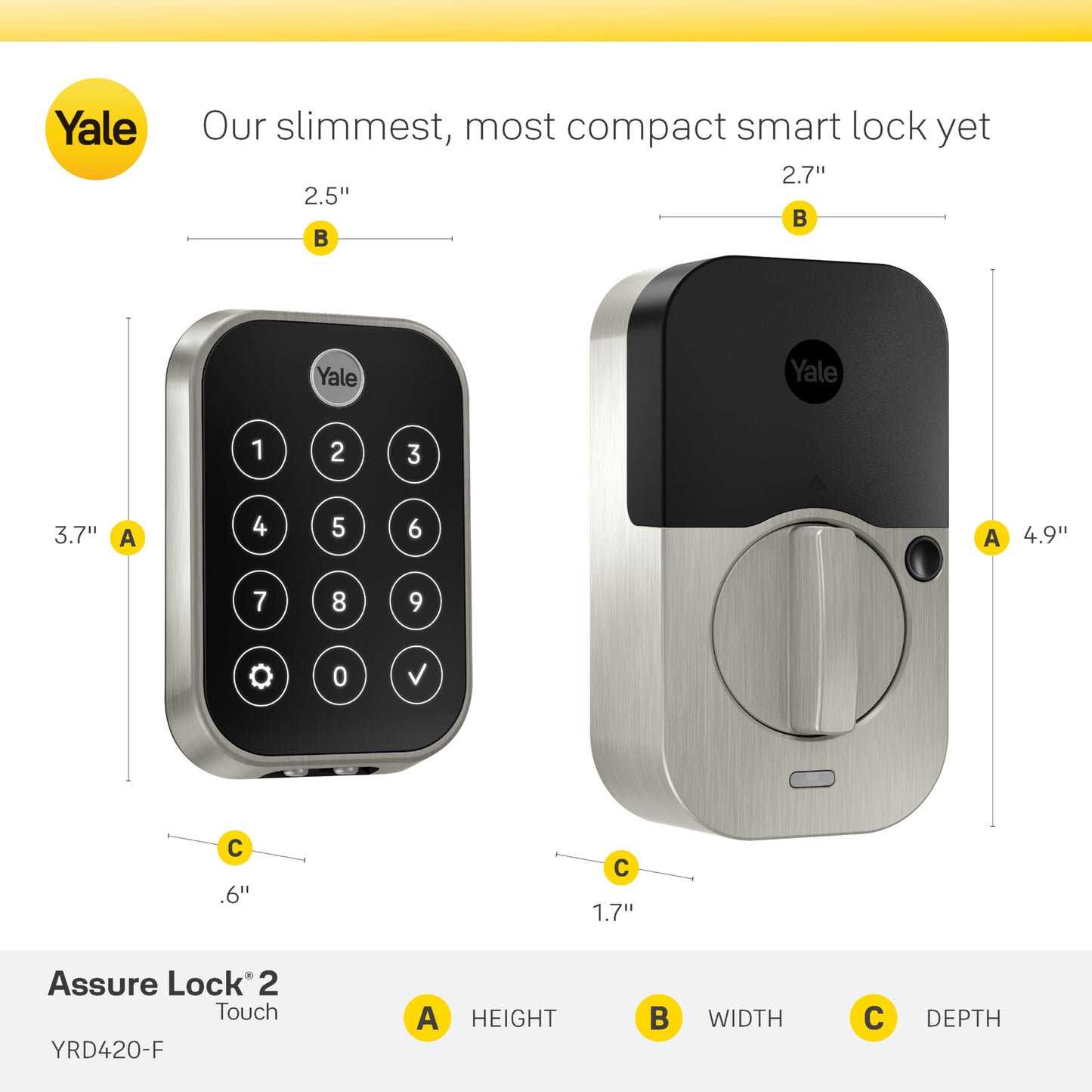 Yale Assure Lock 2 Touch Deadbolt, Black Suede Key-Free Smart Entry Door Lock with Wi-Fi Connected Touchscreen Keypad and Fingerprint Scanner for Code Entry and Remote Access, YRD450-F-WF1-BSP