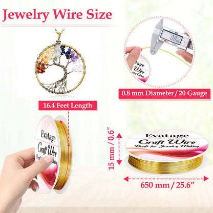 20 Gauge Jewelry Wire for Jewelry Making, Evatage 6 Rolls Craft Wire Tarnish Resistant Copper Beading Wire for Jewelry Making Supplies and Crafts