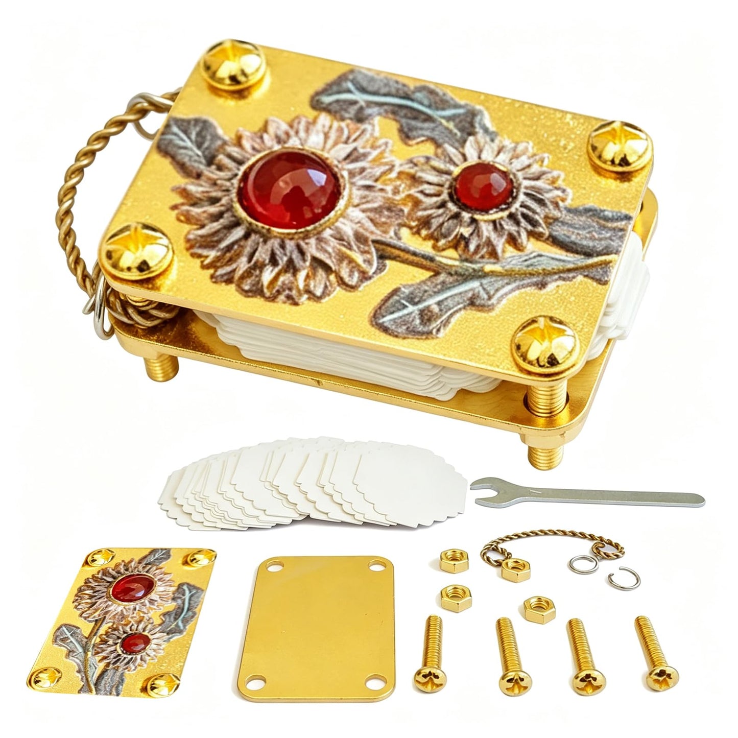 JDOQOKJ Handcrafted Metal Mini Flower Press, Miniature Flower Press Kit, Gold-Plated Miniature Design, Decorative Floral Patterns (Sunflower)