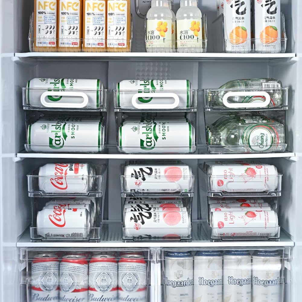 Upgrade 2-Tier Rolling Soda Can Storage Organizer, Tall Skinny Soda/Pop Cans Dispenser for Refrigerator, Plastic