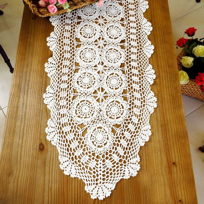 14x72 inch KEPSWET Cotton Handmade Crochet Lace Oval Table Runner Dresser Console Coffee Table TV Stand Decor White