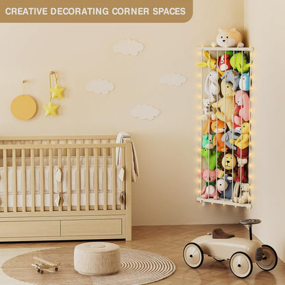 GGUO Corner Stuffed Animal Storage Net - Stuffed Animals Holder with Light - Plush Organizer Hanging Stuffed Animal Hammock with Adjustable Length for Bedroom