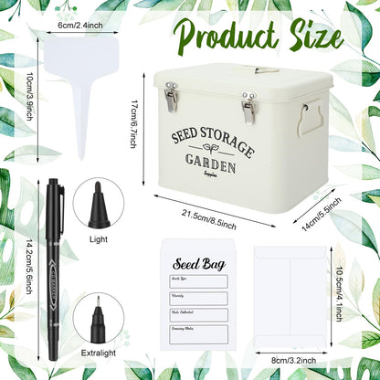 Maitys Seed Storage Container Box with Lid Garden Seed Packet Storage Organizer Decorative with Dividers and 100 Plant Labels 50 Seeding Envelopes 2 Marker Pens(Stylish,8.5 x 5.5 x 6.7)