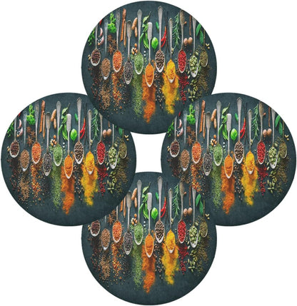 Autumn Herbs Spices Round Placemats Set for 4, Easy to Clean Table Mats for Kitchen Home Party Decor 15 inch